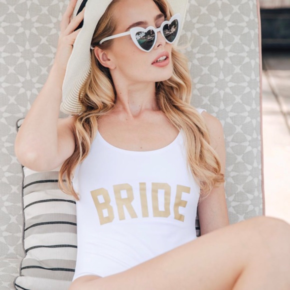 Sexy White Gold One Piece BRIDE Swimsuit Small - Picture 3 of 10